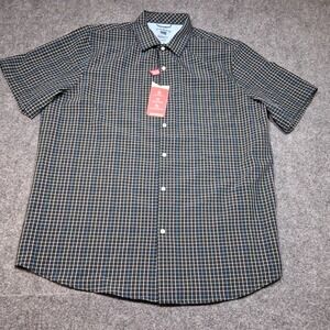 NWT CHAPS Everyday Performance Mens Black Blue Plaid Short Sleeve‎ Button Up XXL